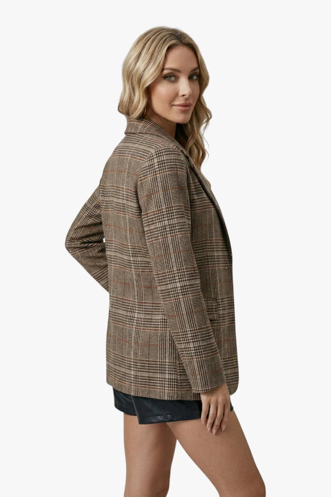 Damen Karierter Blazer mit Kragen und Knöpfen