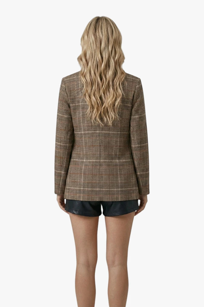 Damen Karierter Blazer mit Kragen und Knöpfen