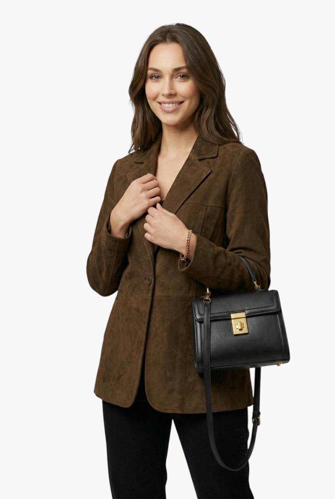 Damen Langer Blazer mit Kragen und Knöpfen