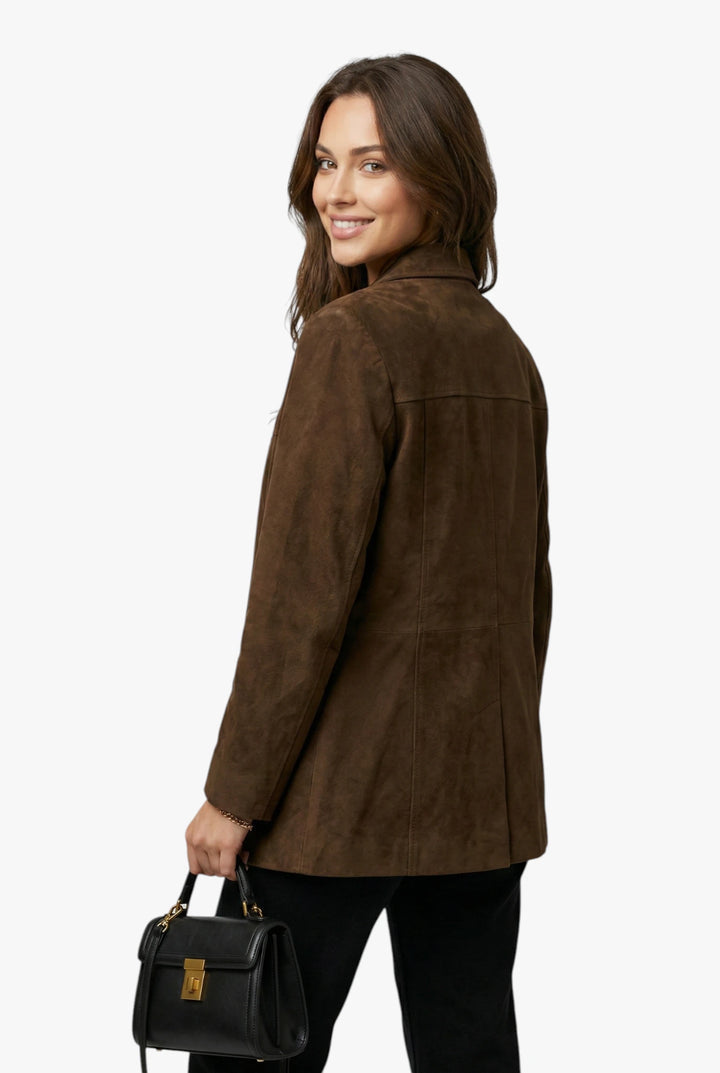 Damen Langer Blazer mit Kragen und Knöpfen