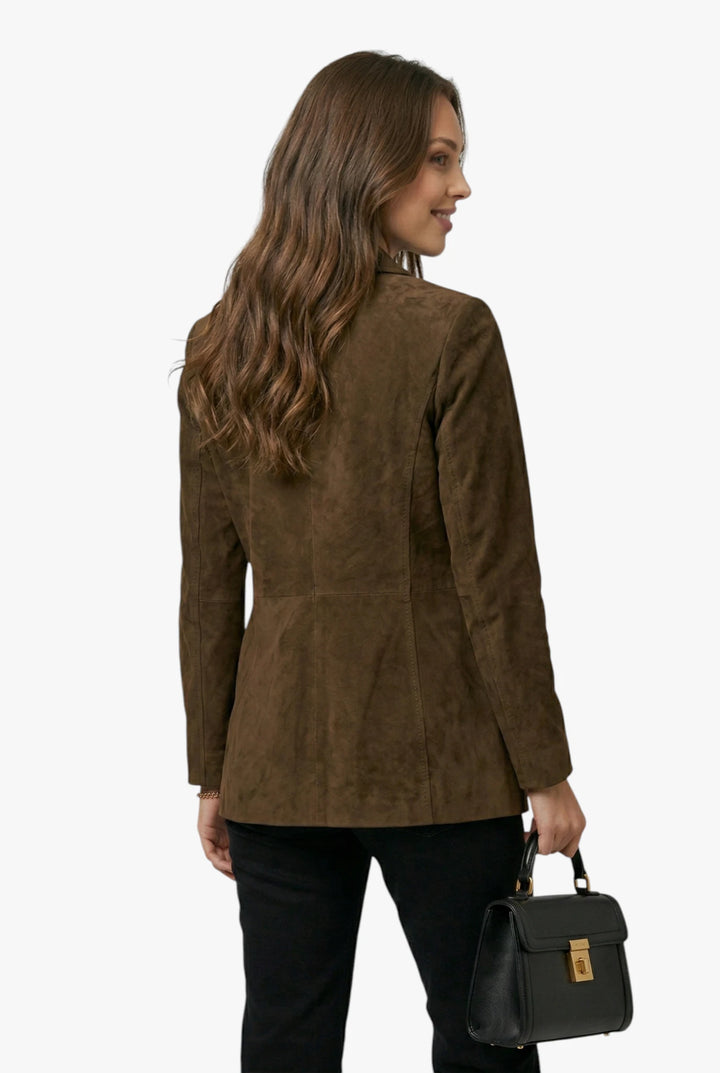 Damen Langer Blazer mit Kragen und Knöpfen