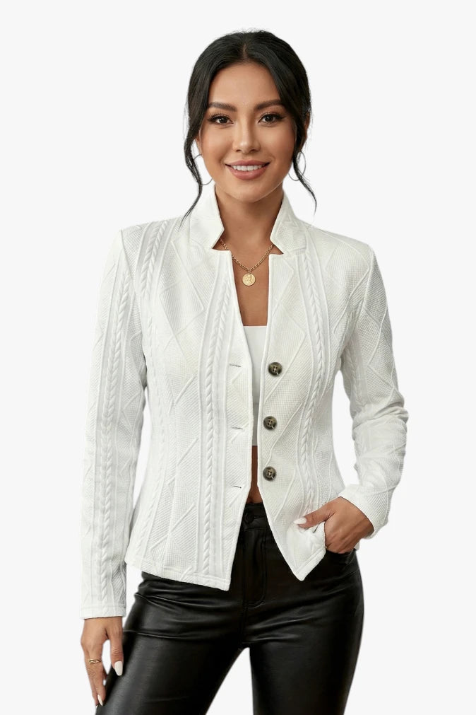 Damen Taillierter Blazer mit Zopfmuster und Knöpfe