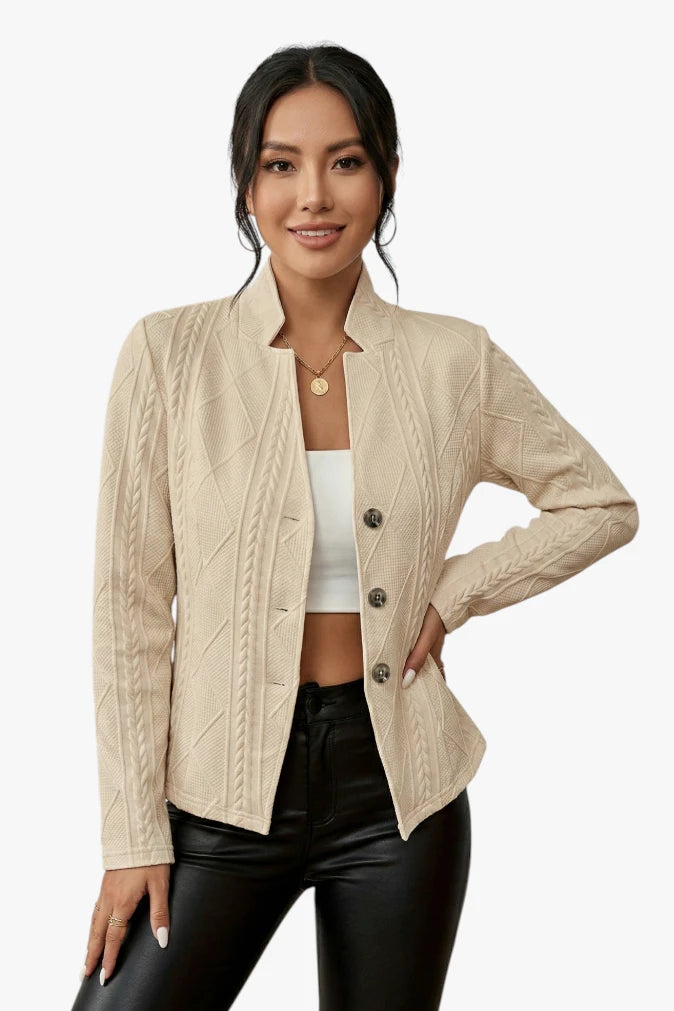 Damen Taillierter Blazer mit Zopfmuster und Knöpfe