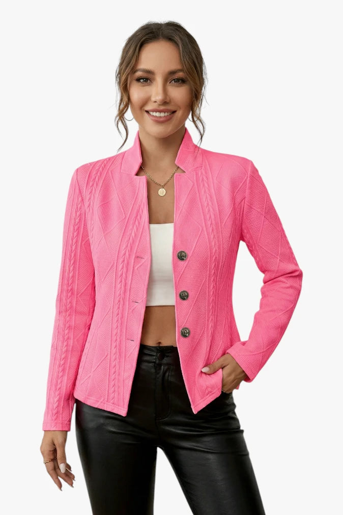 Damen Taillierter Blazer mit Zopfmuster und Knöpfe