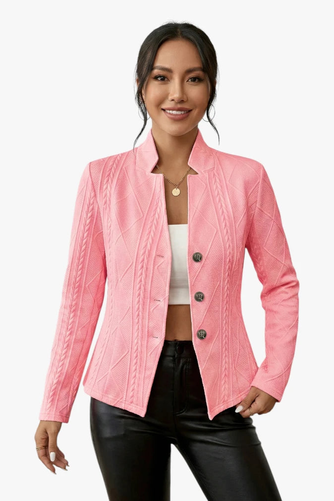 Damen Taillierter Blazer mit Zopfmuster und Knöpfe