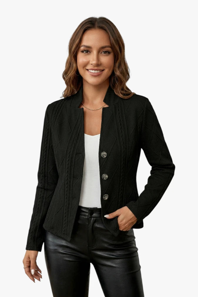 Damen Taillierter Blazer mit Zopfmuster und Knöpfe