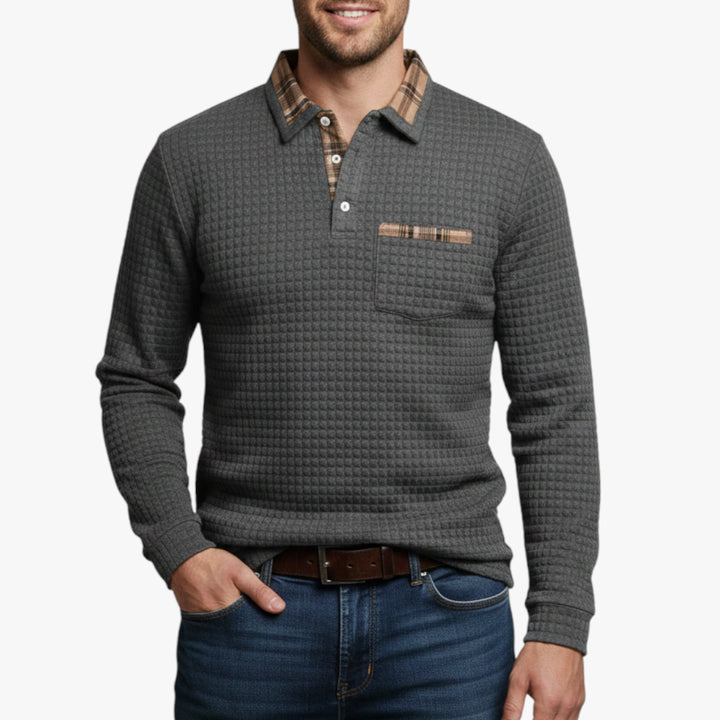 Herren Strick Pullover mit Knopfleiste und Brusttasche