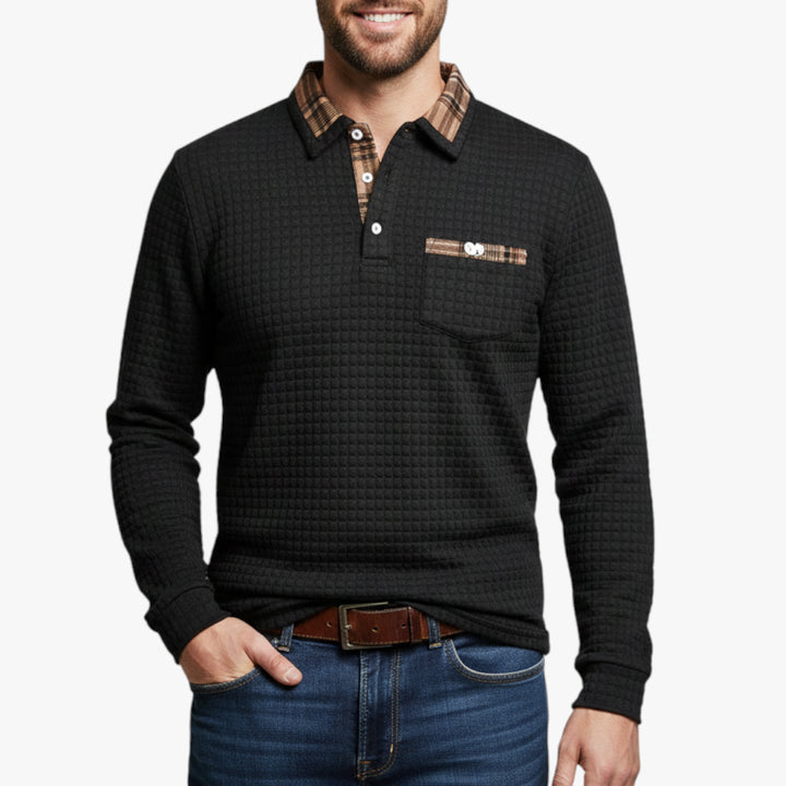 Herren Strick Pullover mit Knopfleiste und Brusttasche