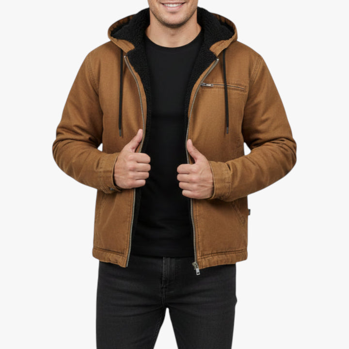 Herren Winterjacke mit Kapuze und Reißverschlusstasche