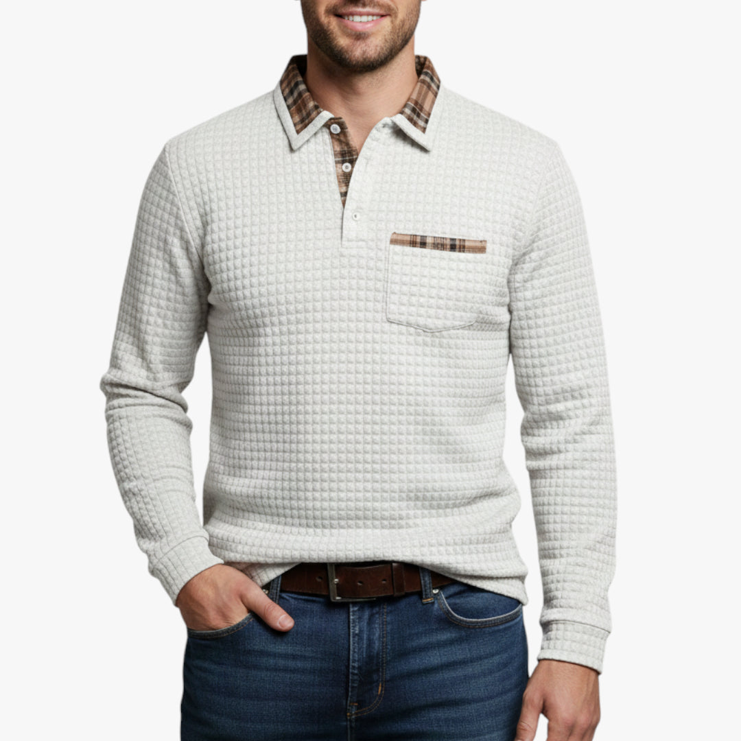 Herren Strick Pullover mit Knopfleiste und Brusttasche