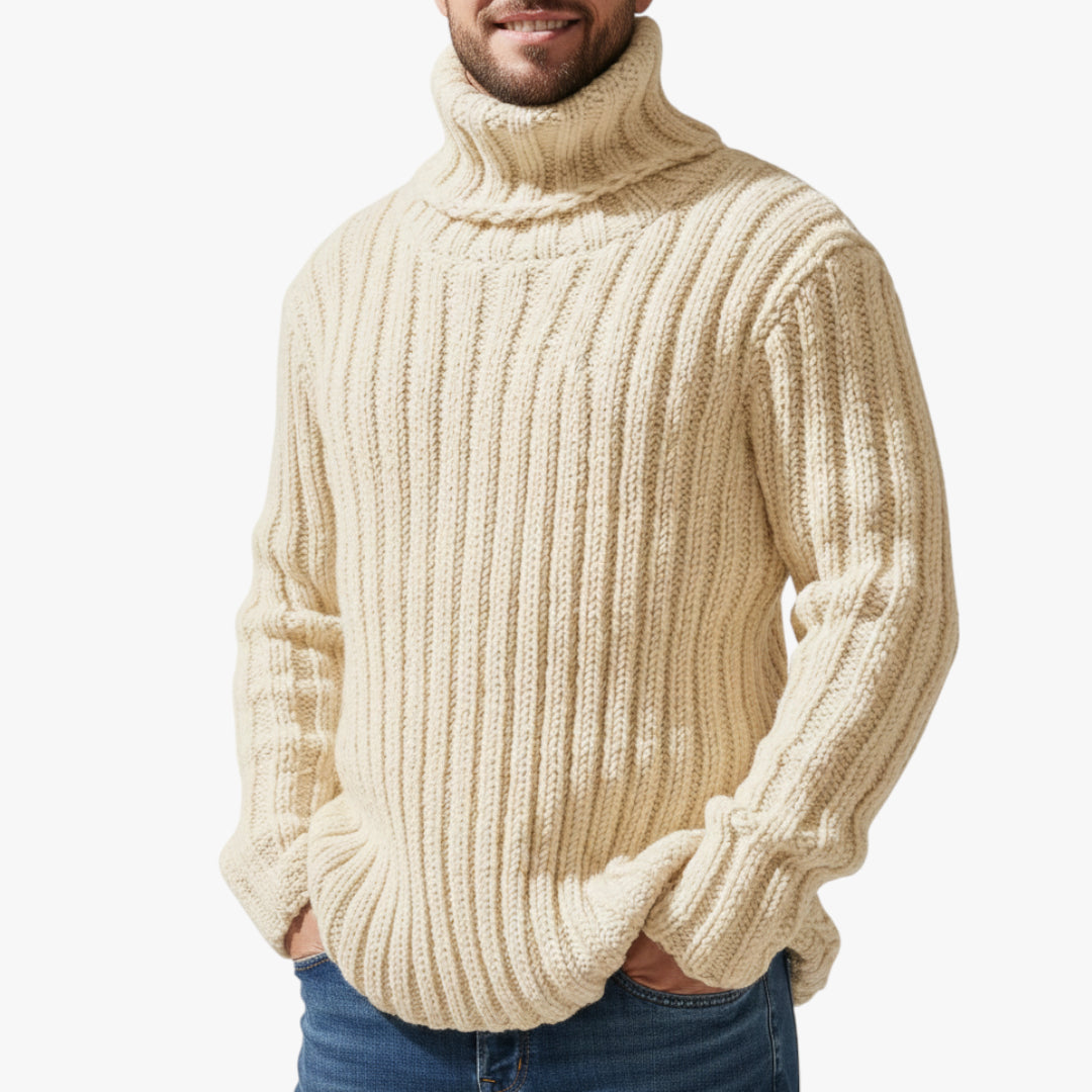 Herren Rollkragen Pullover mit Grobstrick und Elastischen Bündchen
