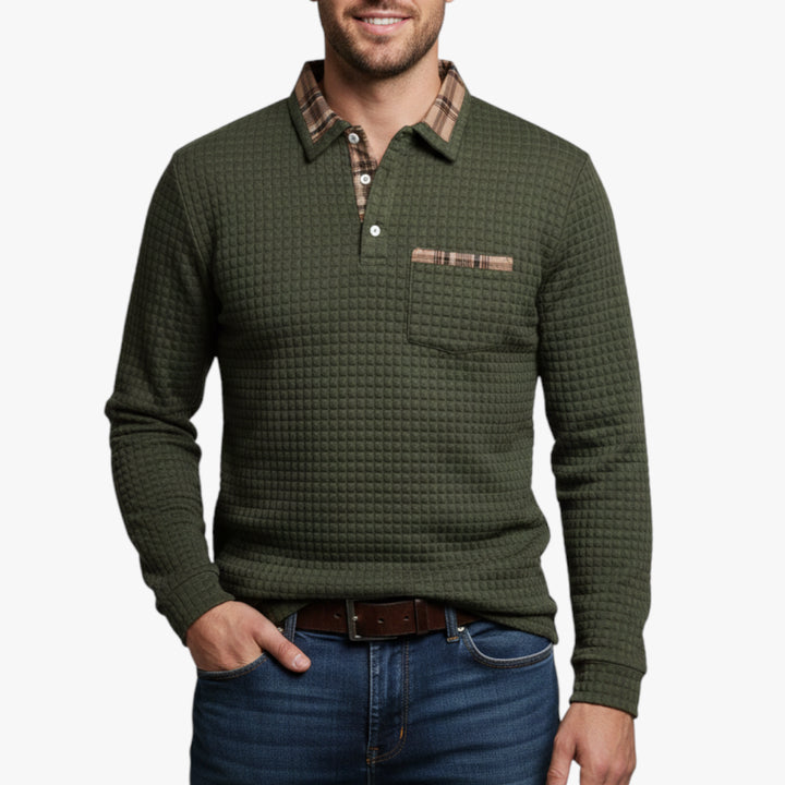 Herren Strick Pullover mit Knopfleiste und Brusttasche