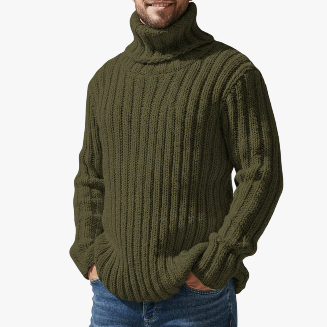 Herren Rollkragen Pullover mit Grobstrick und Elastischen Bündchen