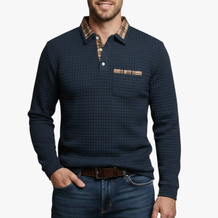 Herren Strick Pullover mit Knopfleiste und Brusttasche