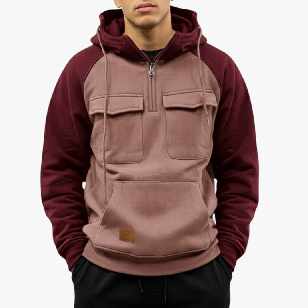Herren Zweifarbiger Hoodie mit Kapuze und Brusttaschen