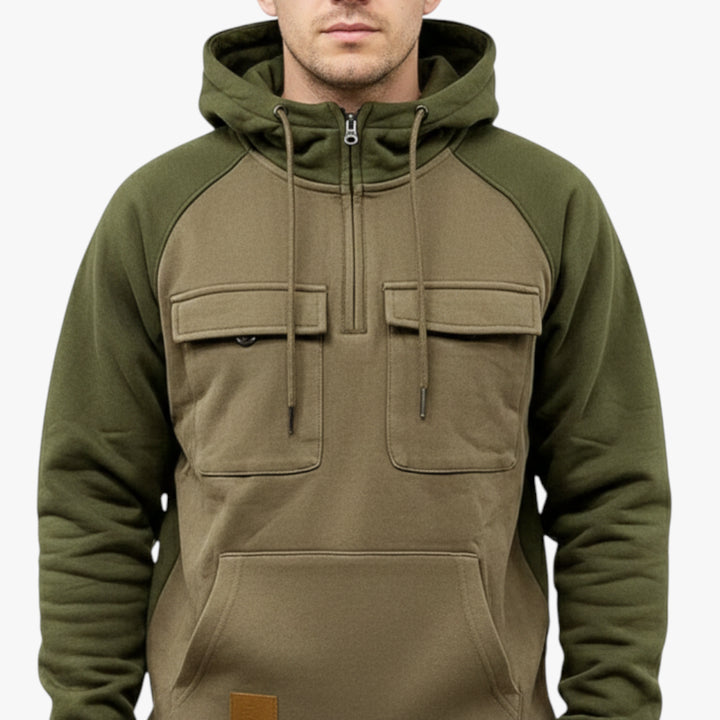 Herren Zweifarbiger Hoodie mit Kapuze und Brusttaschen
