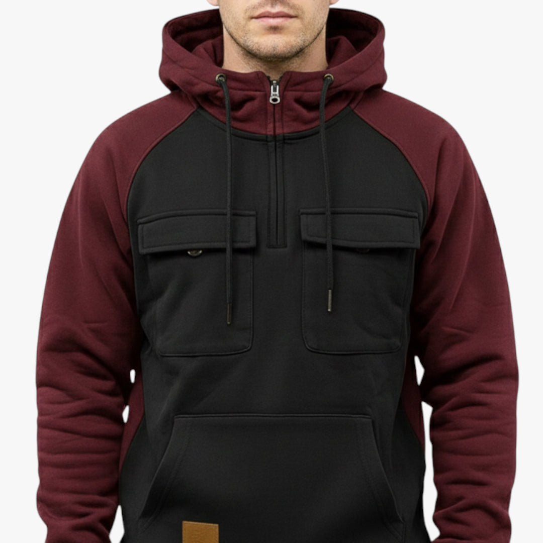 Herren Zweifarbiger Hoodie mit Kapuze und Brusttaschen