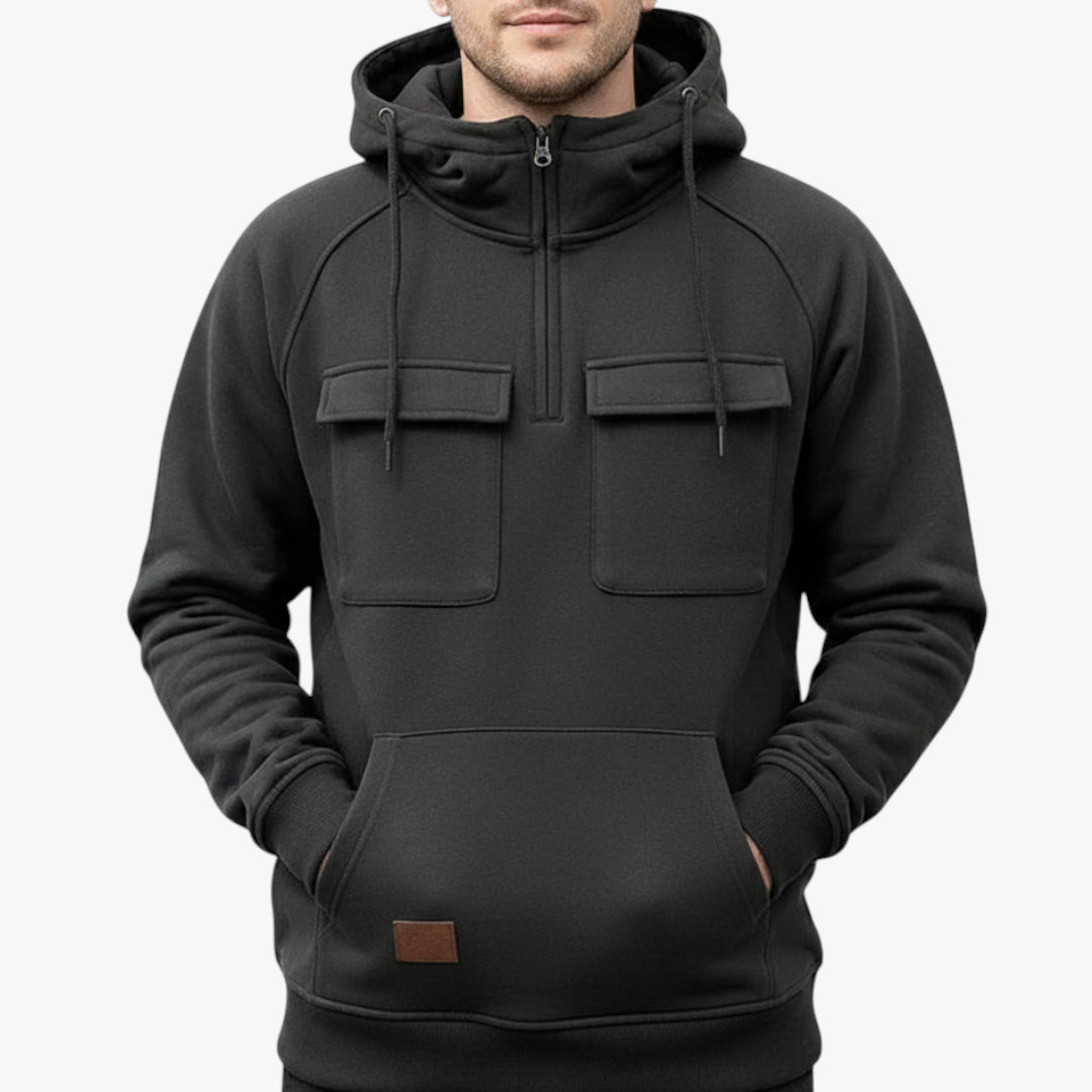 Herren Zweifarbiger Hoodie mit Kapuze und Brusttaschen