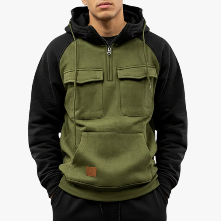 Herren Zweifarbiger Hoodie mit Kapuze und Brusttaschen