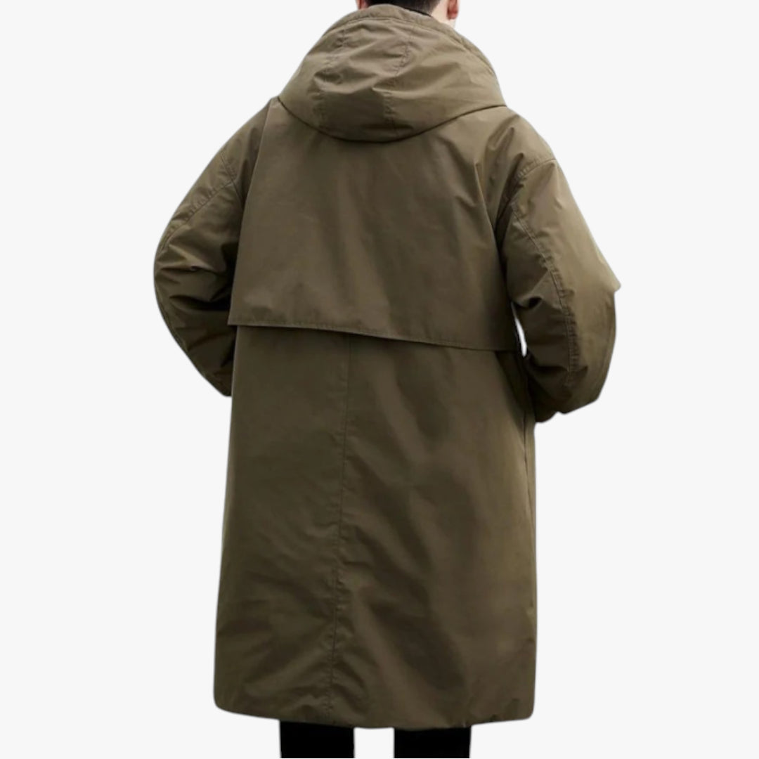 Herren Langer Mantel mit Wasserdichtem Schutz und Kapuze