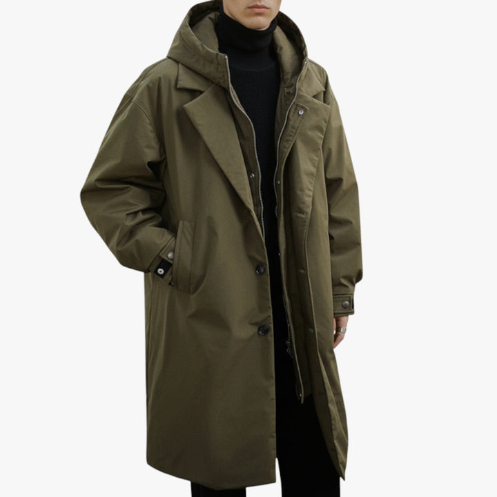 Herren Langer Mantel mit Wasserdichtem Schutz und Kapuze