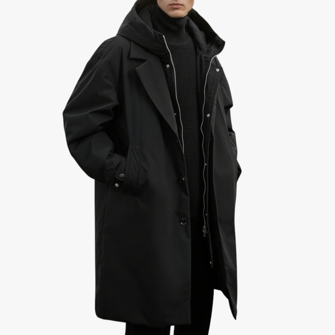 Herren Langer Mantel mit Wasserdichtem Schutz und Kapuze