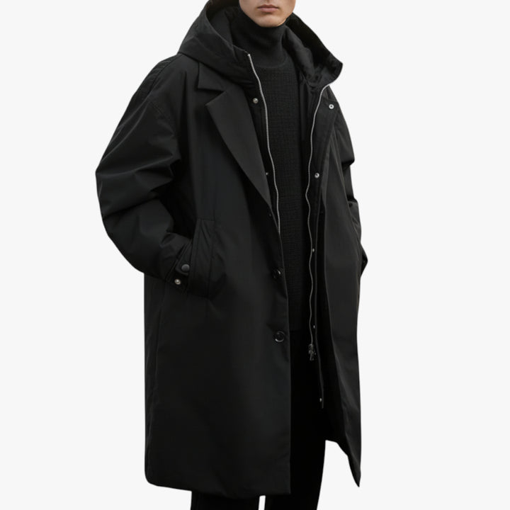 Herren Langer Mantel mit Wasserdichtem Schutz und Kapuze